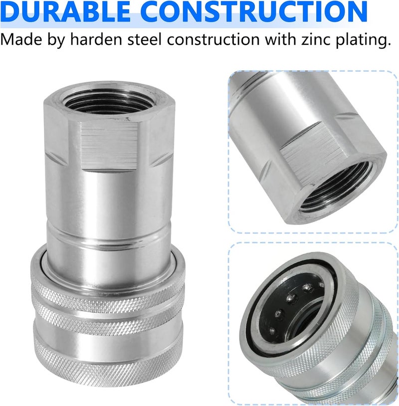 Cplbrb 1/4" Ag ISO 7241-A Hydraulic Quick Connect Tractor Couplers with Dust Caps,Poppet Pioneer Style,Hydraulic Quick Coupler 1/4" NPT Thread & Body-1 Sets - Image 5